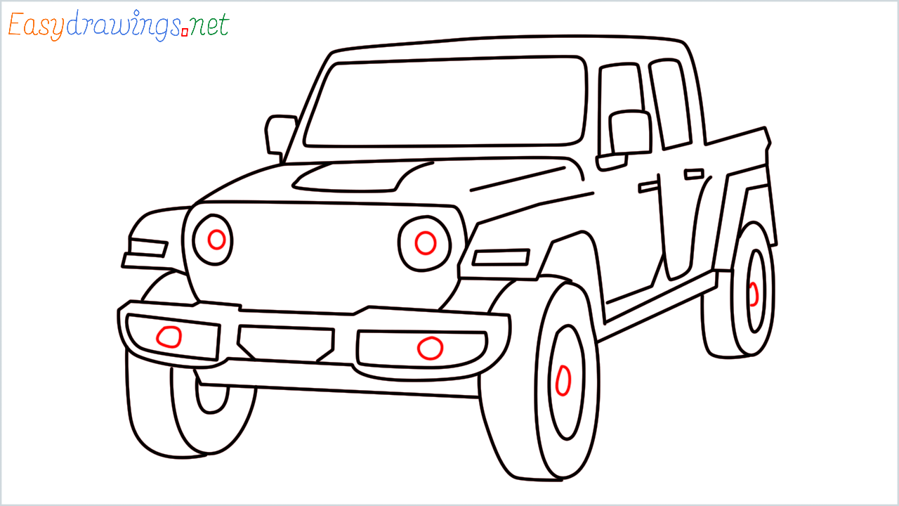 How to draw Jeep Gladiator step (14)