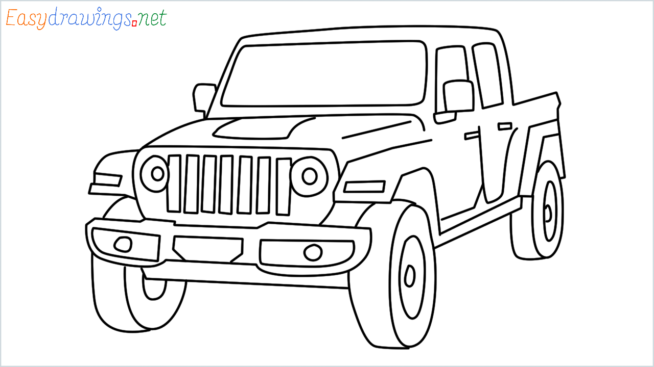 How to draw Jeep Gladiator step by step for beginners