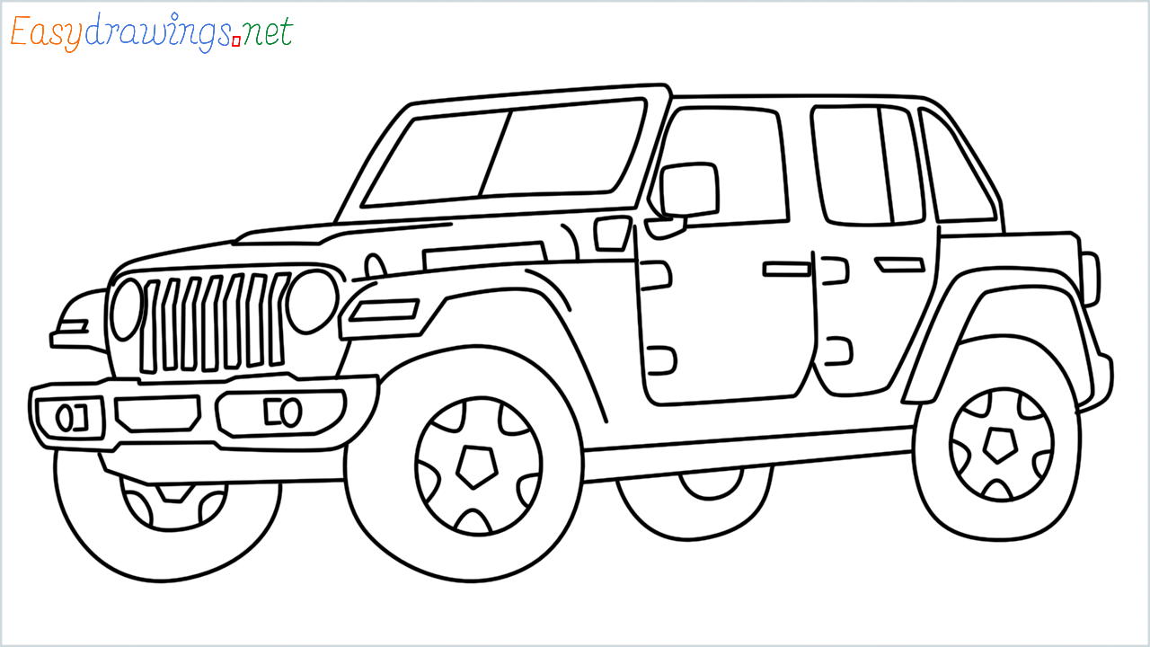 How to draw Jeep Wrangler step by step for beginners