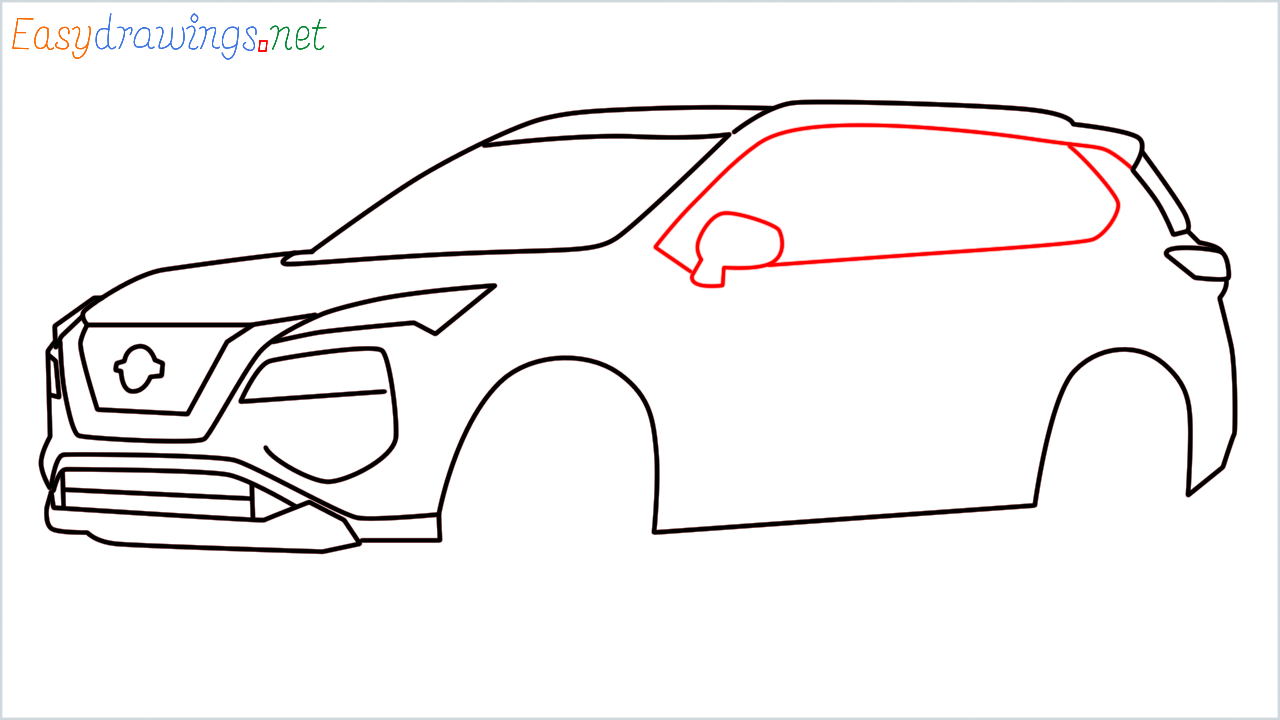 How to draw Nissan Rogue step (11)