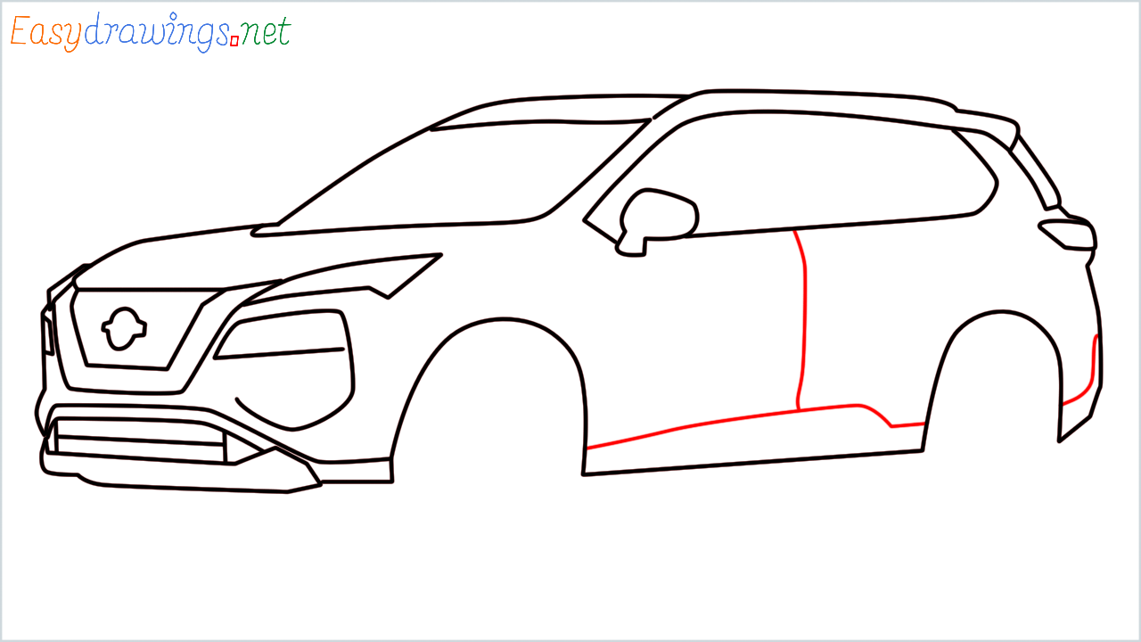 How to draw Nissan Rogue step (12)