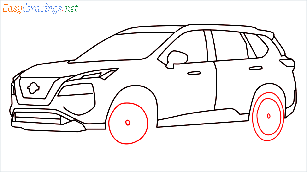 How to draw Nissan Rogue step (14)
