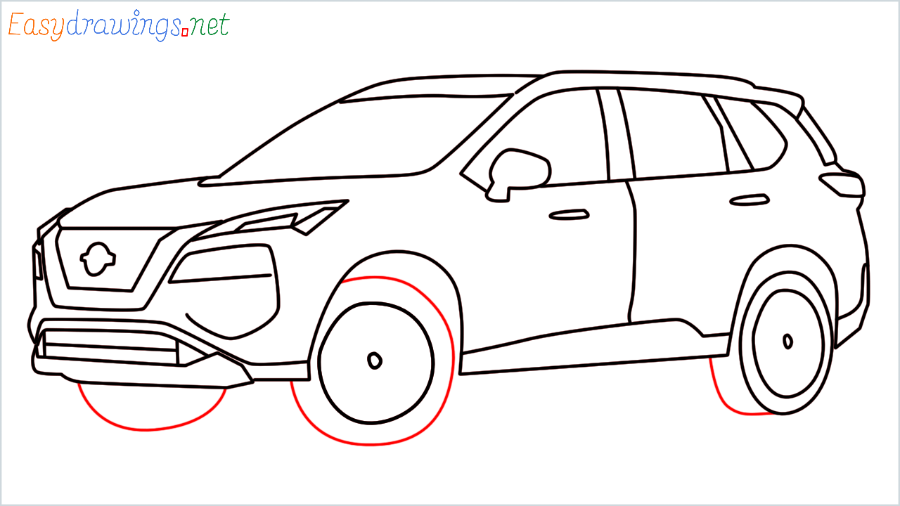 How to draw Nissan Rogue step (15)
