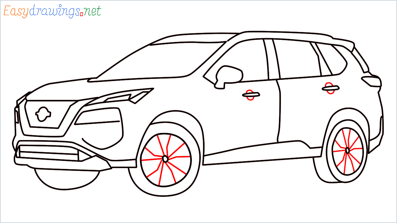 How to draw Nissan Rogue step (16)