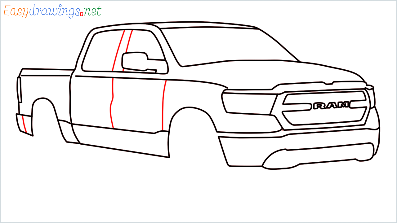 How to draw Ram Pickup step (12)