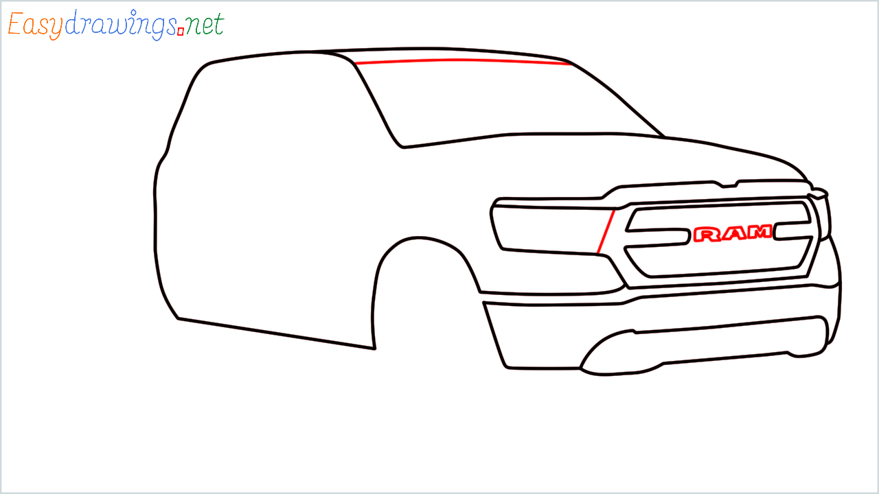 How to draw Ram Pickup step (8)