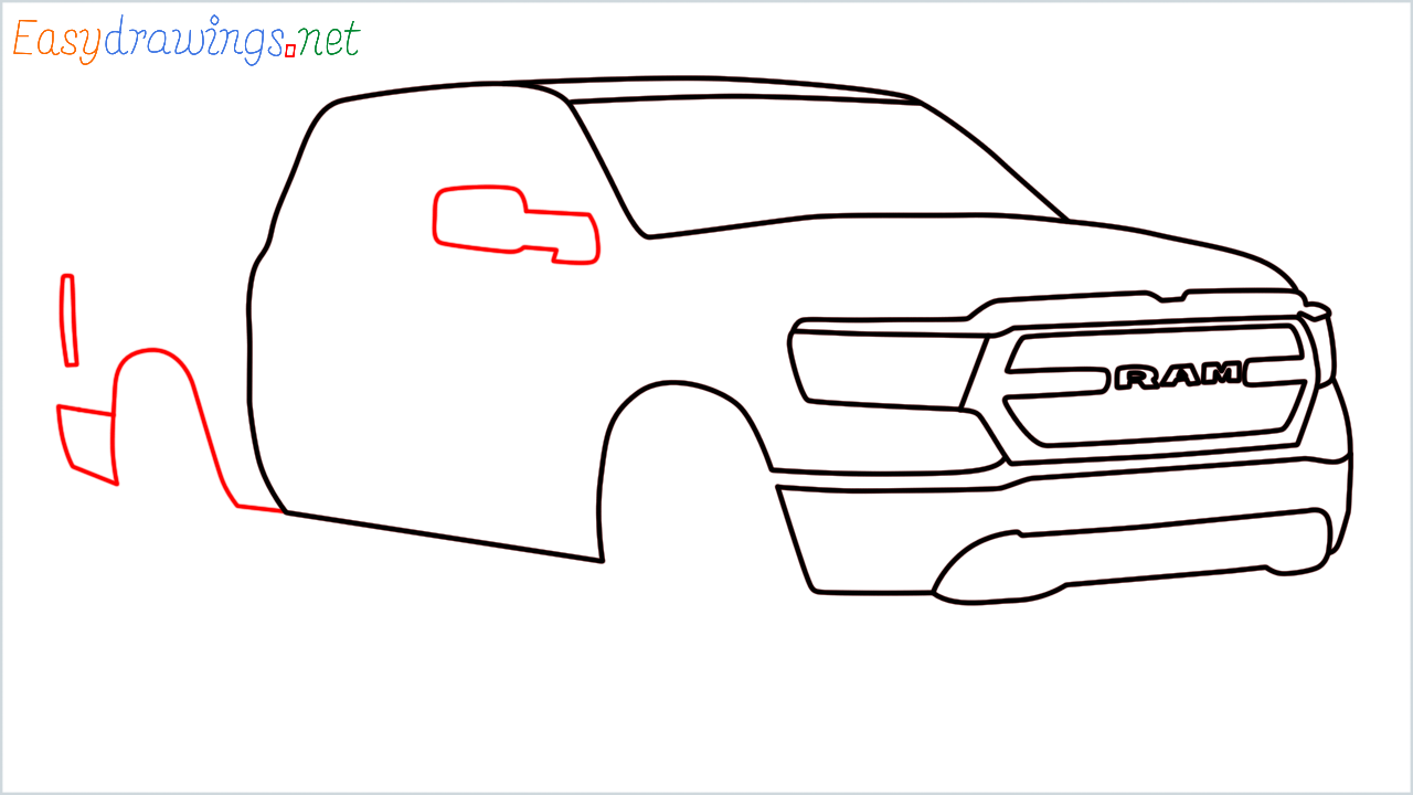 How to draw Ram Pickup step (9)