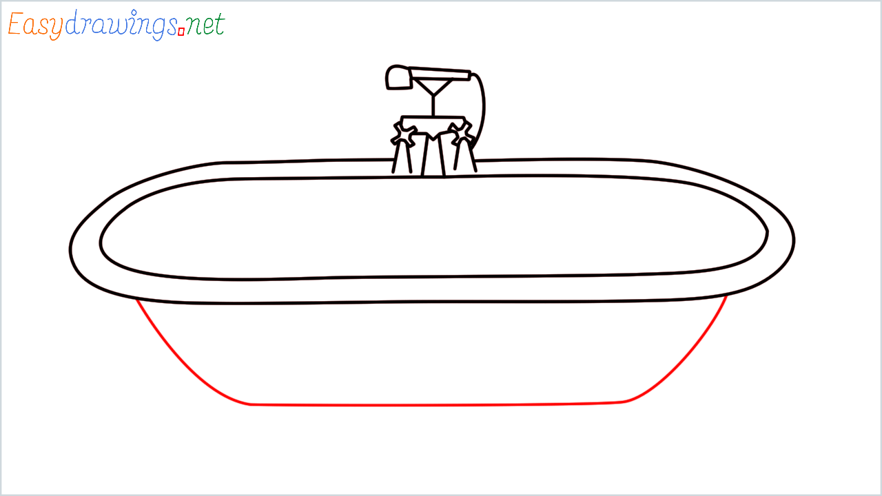 How to draw Bathtub step (7)