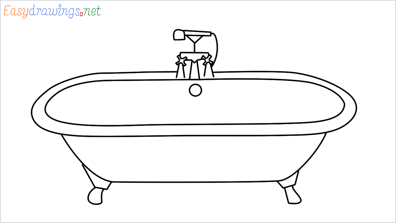 How to draw Bathtub step by step for beginners