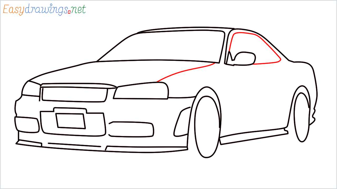 How to draw Nissan skyline R34 GT-R step (10)