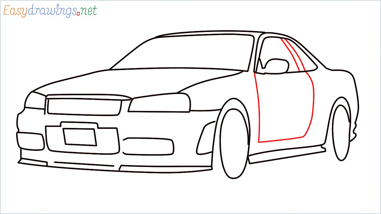 How to draw Nissan skyline R34 GT-R step (11)