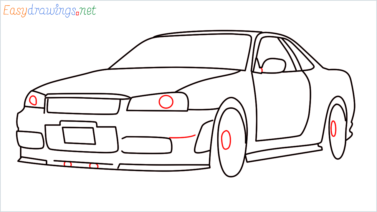 How to draw Nissan skyline R34 GT-R step (12)