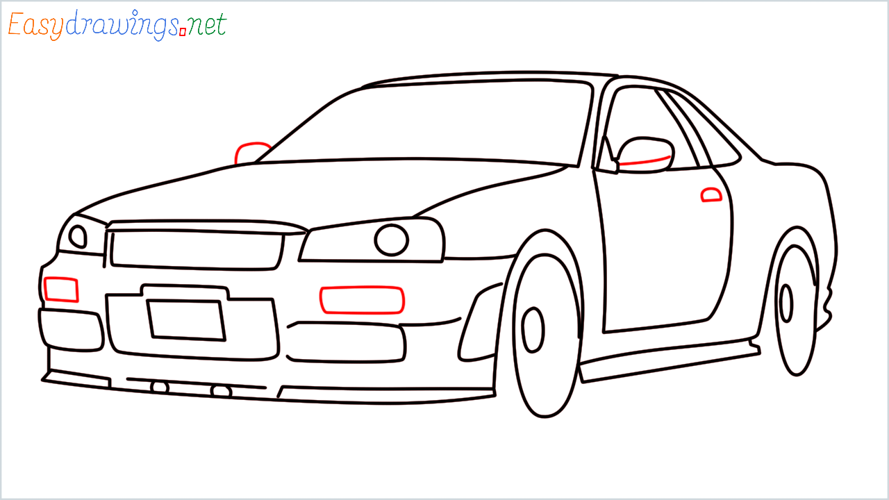How to draw Nissan skyline R34 GT-R step (13)