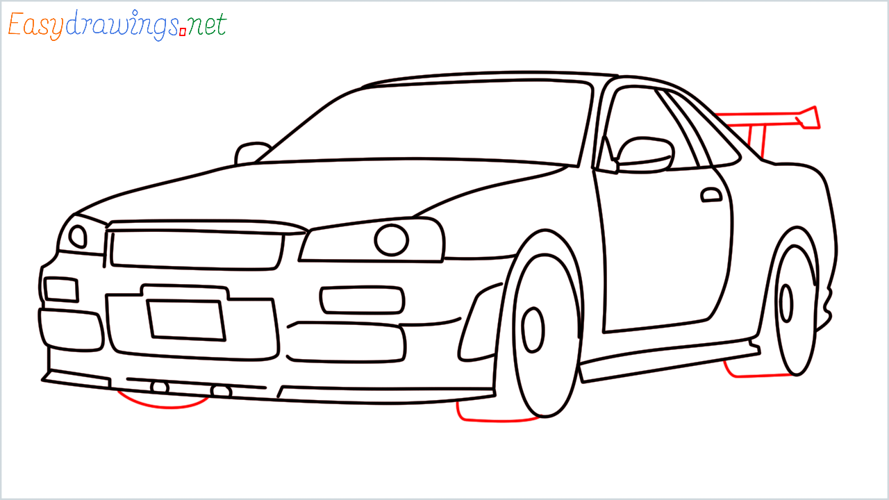 How to draw Nissan skyline R34 GT-R step (14)