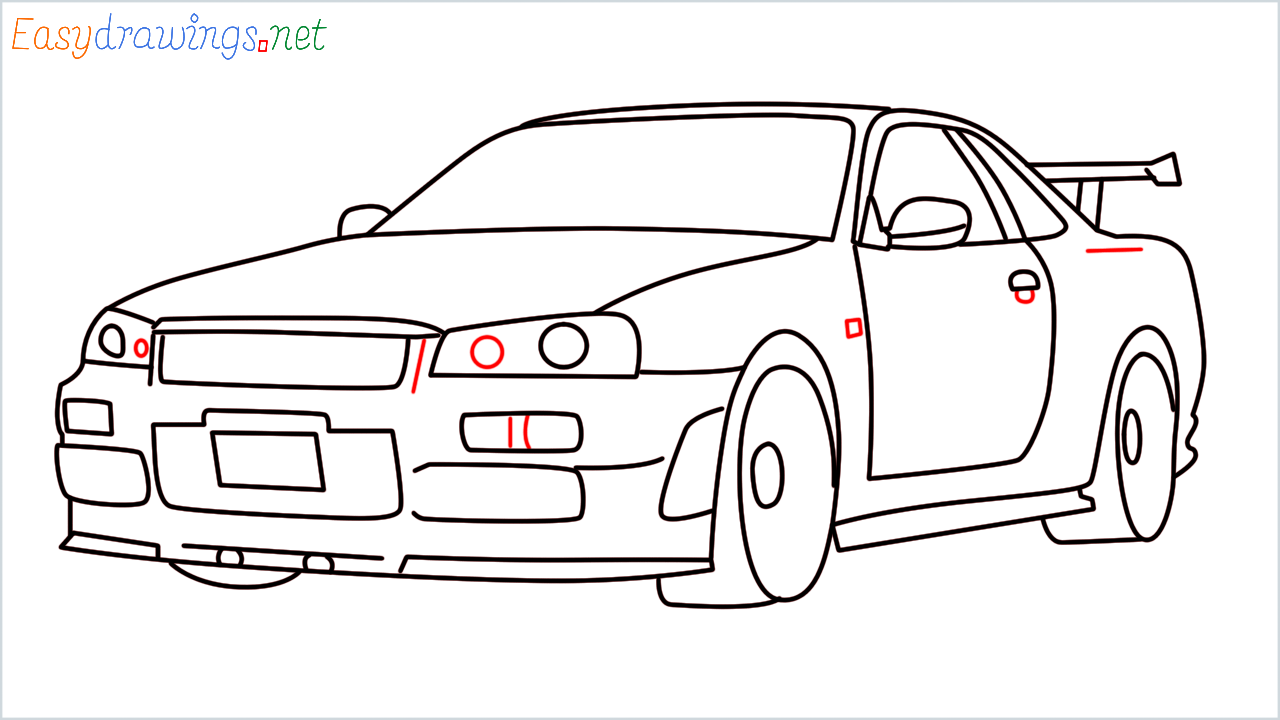 How to draw Nissan skyline R34 GT-R step (15)