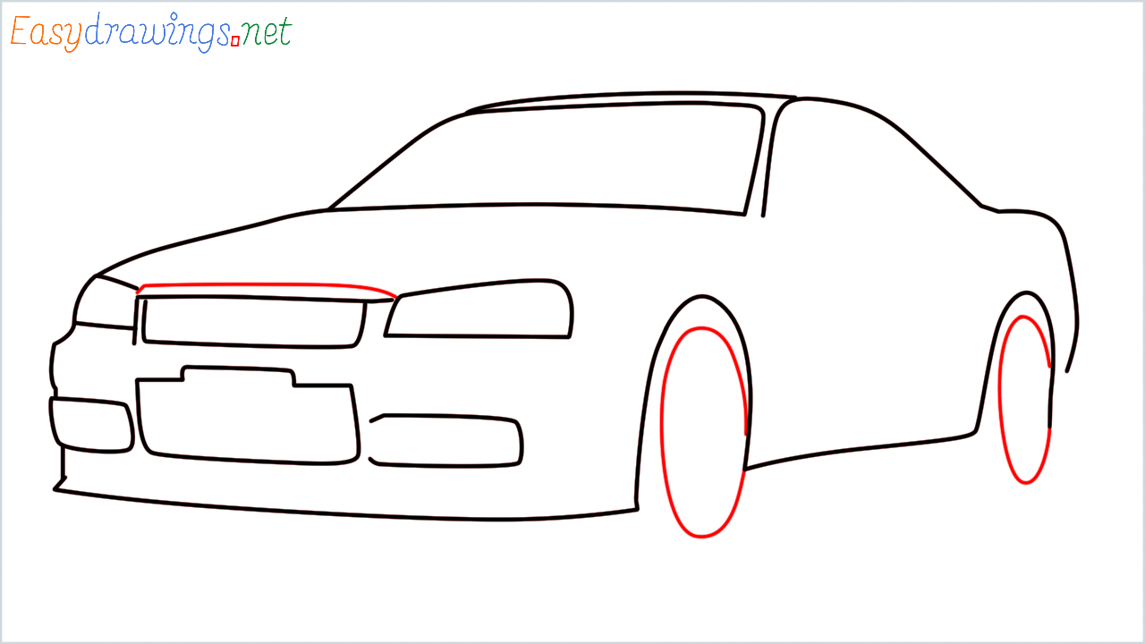 How to draw Nissan skyline R34 GT-R step (7)
