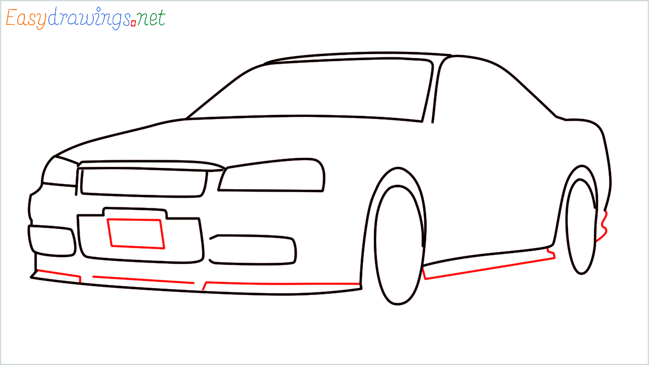 How to draw Nissan skyline R34 GT-R step (8)