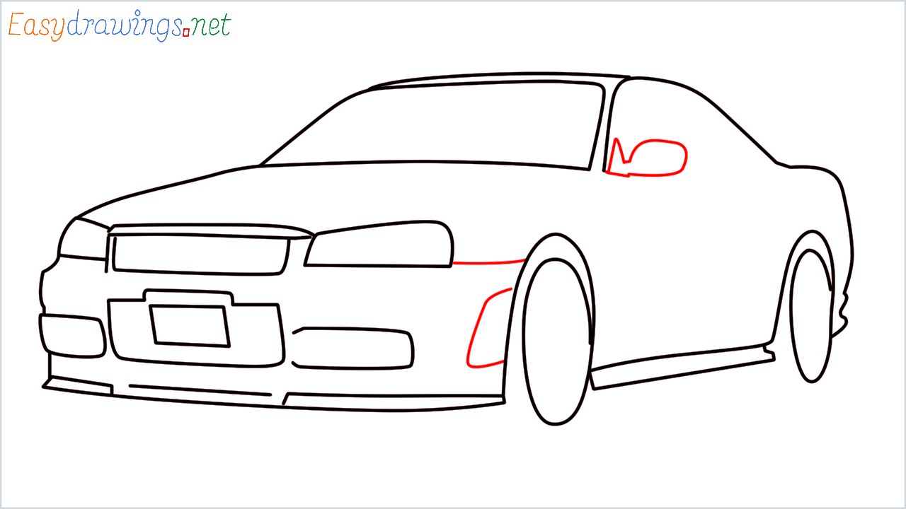 How to draw Nissan skyline R34 GT-R step (9)