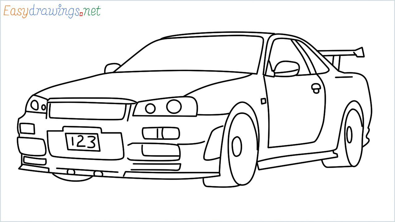How to draw Nissan skyline R34 GT-R step by step for beginners