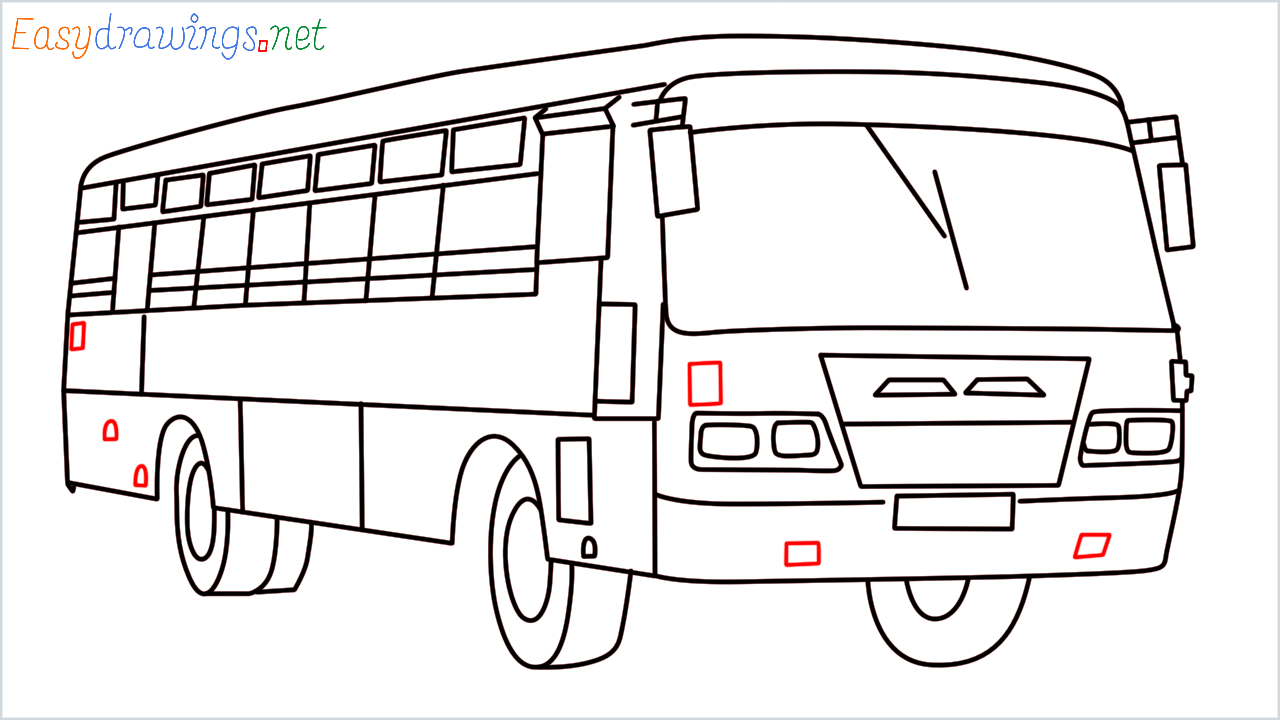 How to draw Public transport (Govt Bus)step (17)