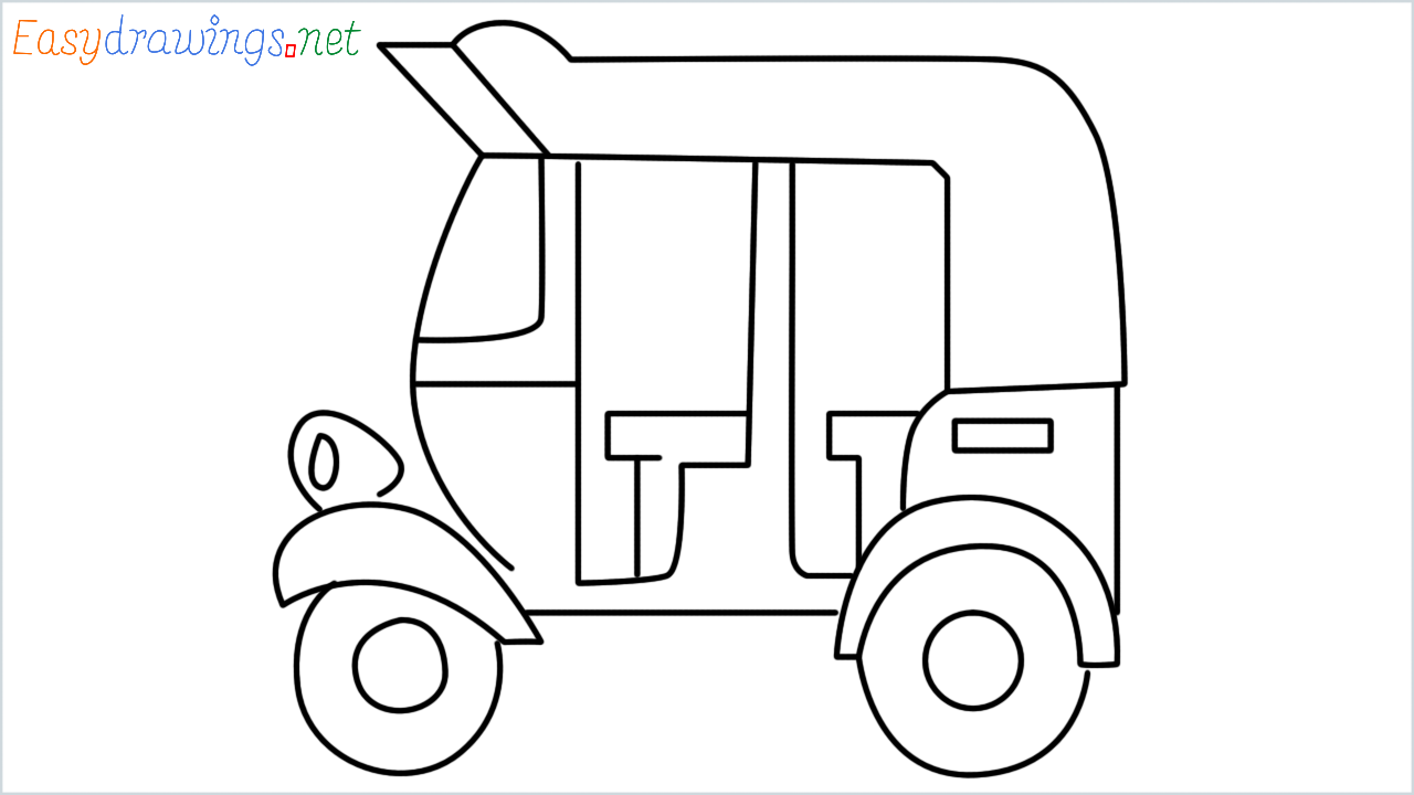 How to draw auto rickshaw step by step