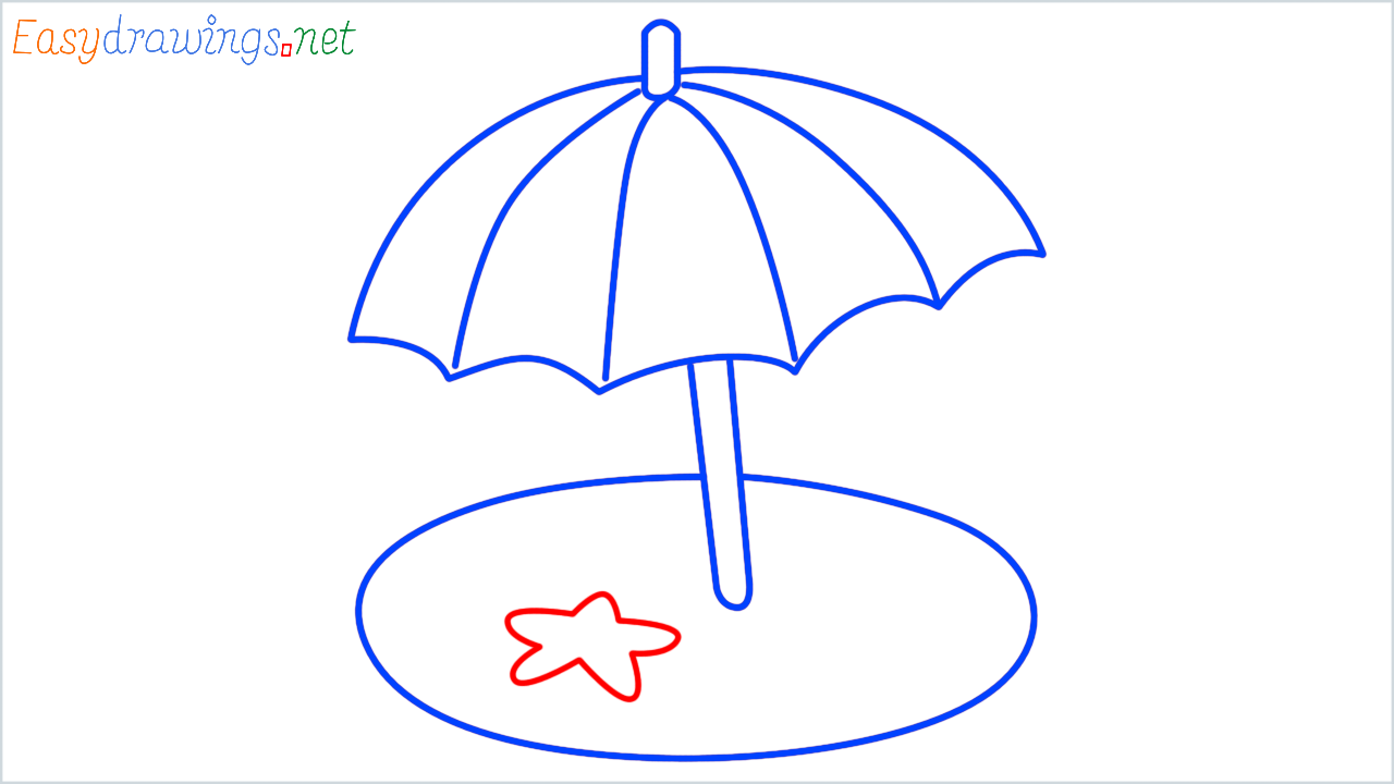 How to draw beach with umbrella step (7)