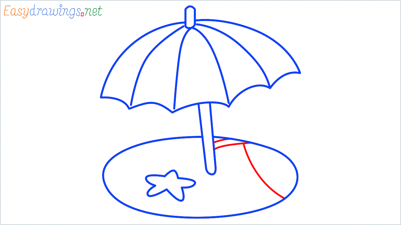 How to draw beach with umbrella step (8)