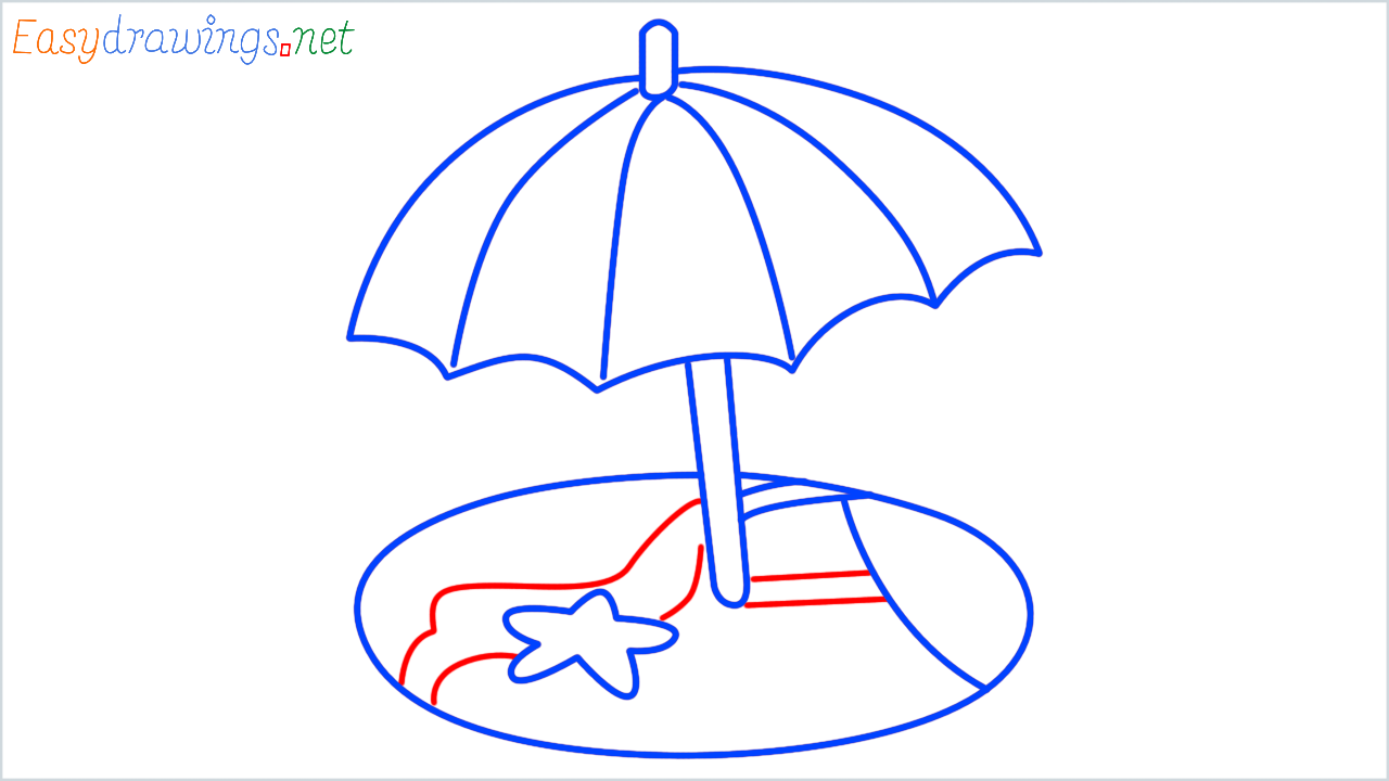 How to draw beach with umbrella step (9)