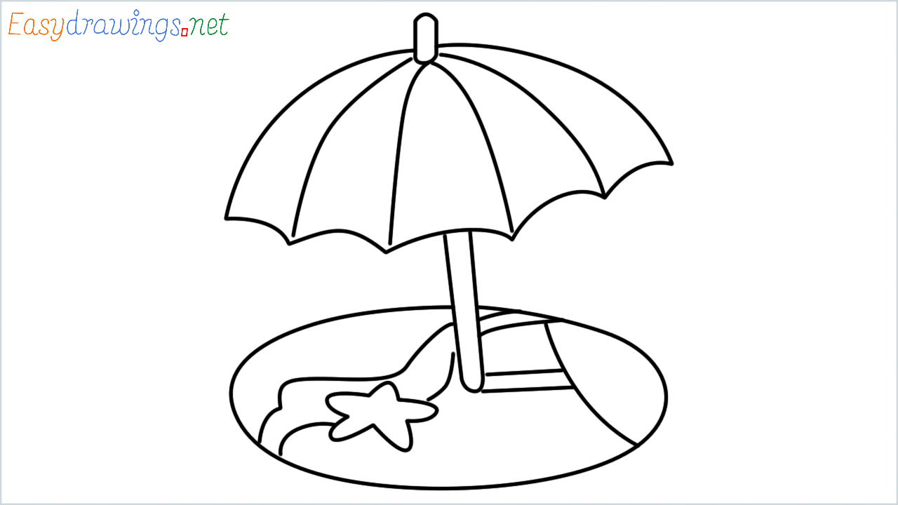How to draw beach with umbrella step by step
