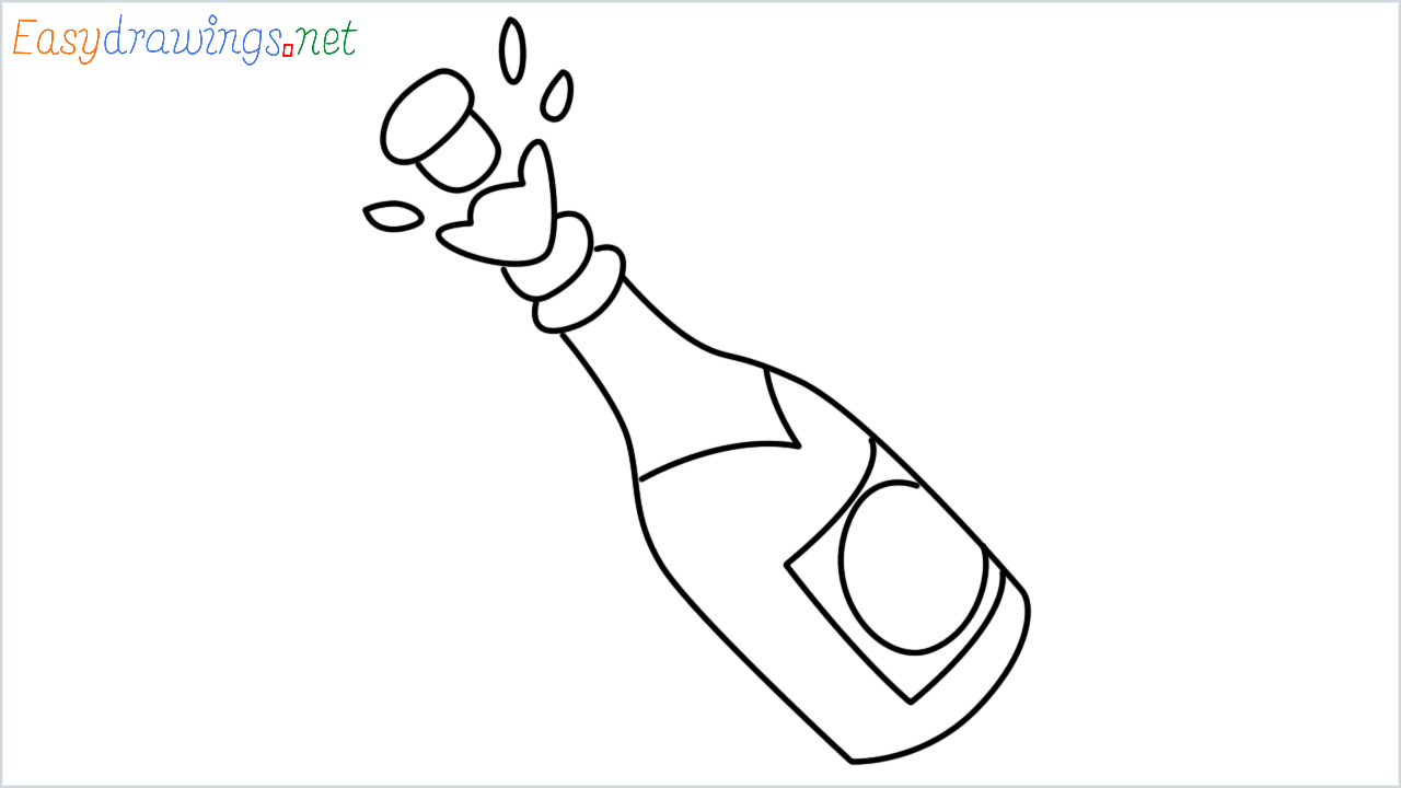 How to draw bottle with popping cork step by step
