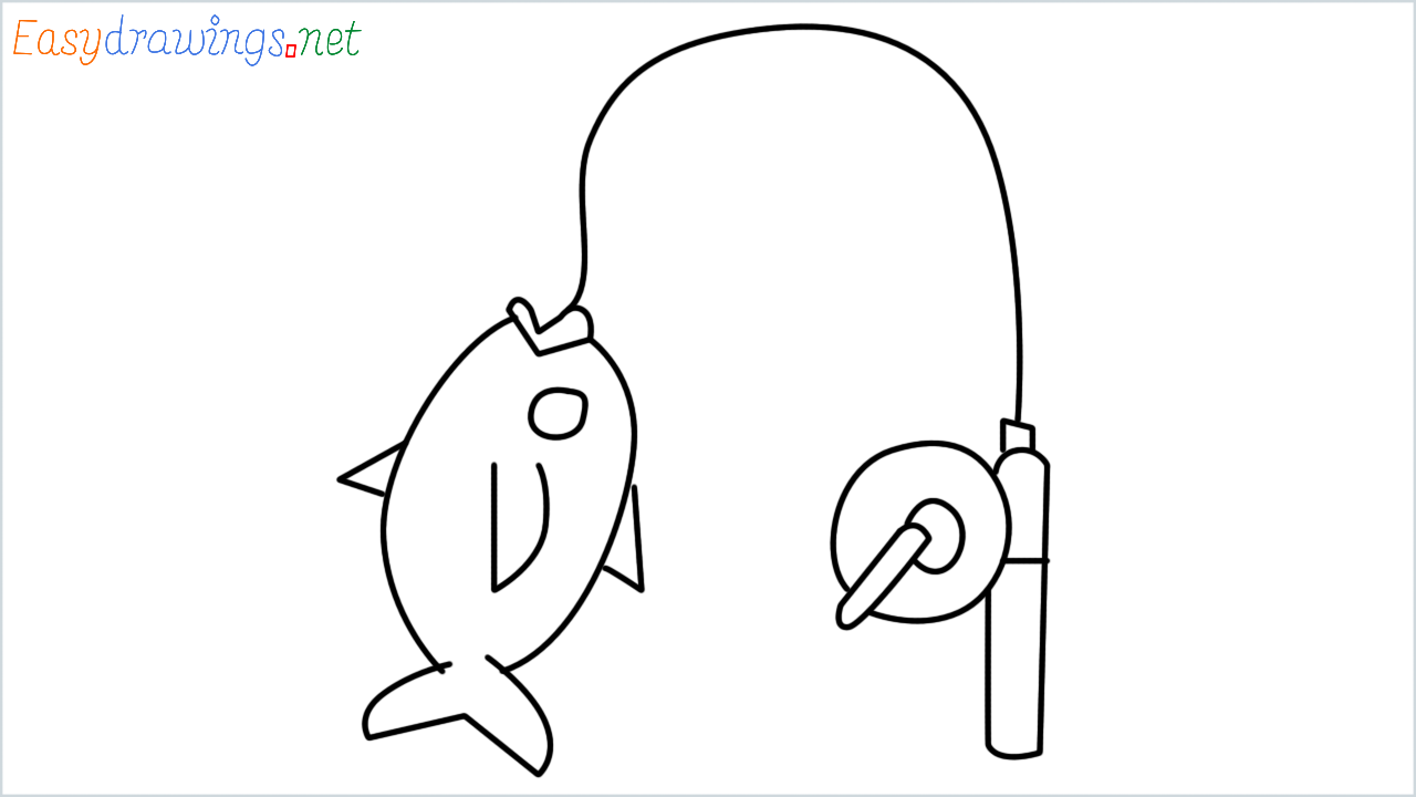 How to draw fishing pole step by step