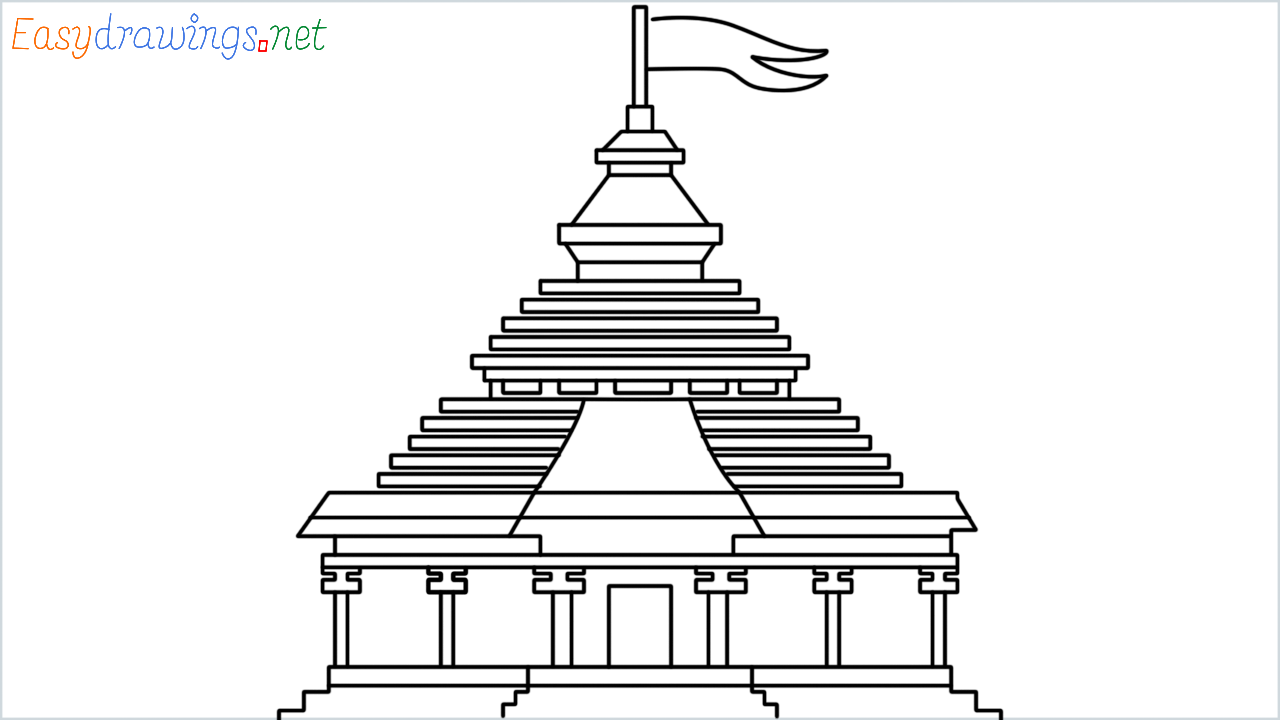 How to draw hindu temple step by step