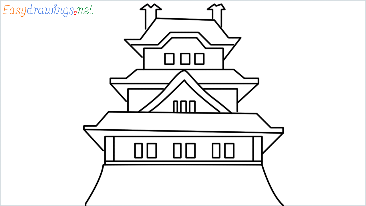 How to draw japanese castle step by step
