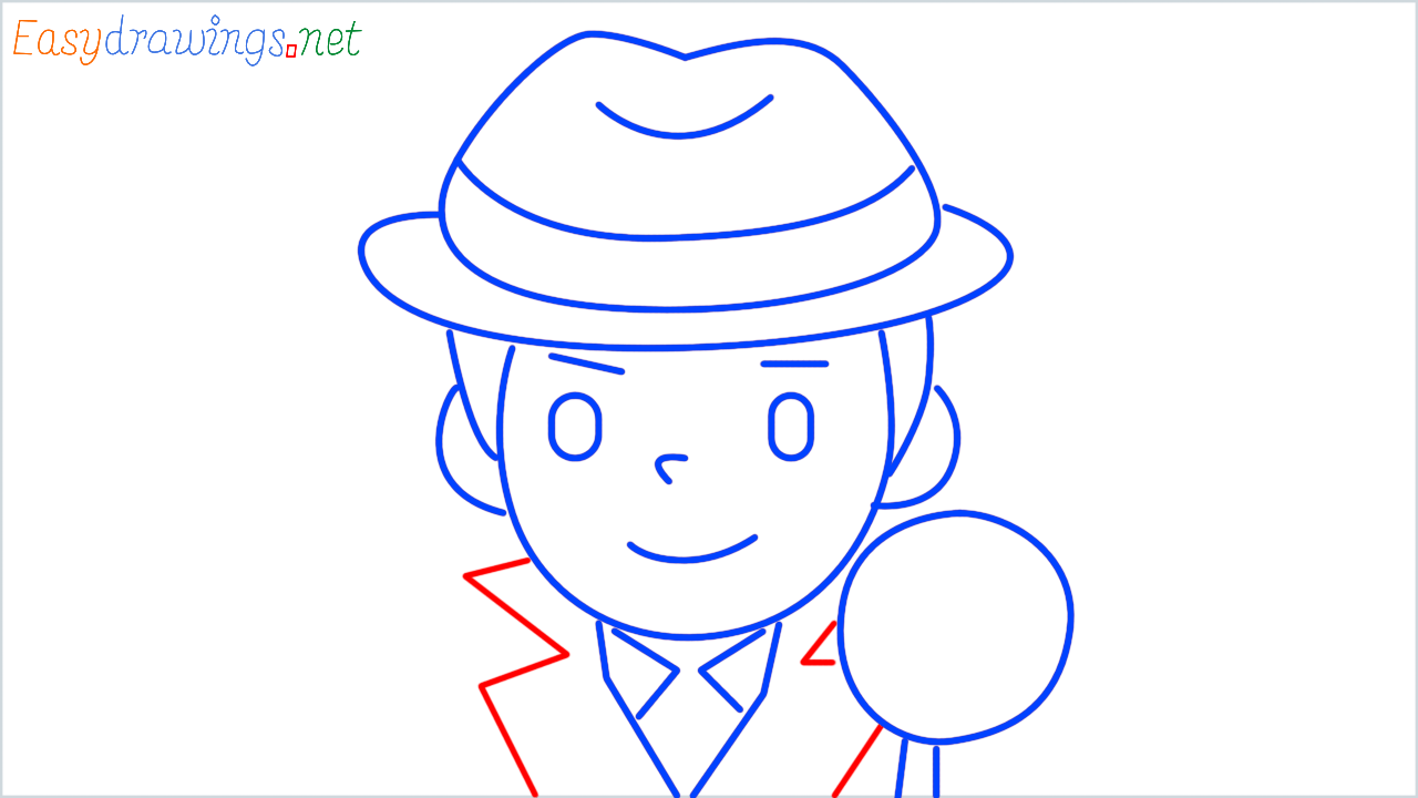 How to draw man detective step (10)