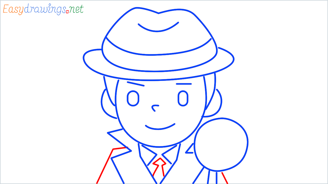 How to draw man detective step (11)