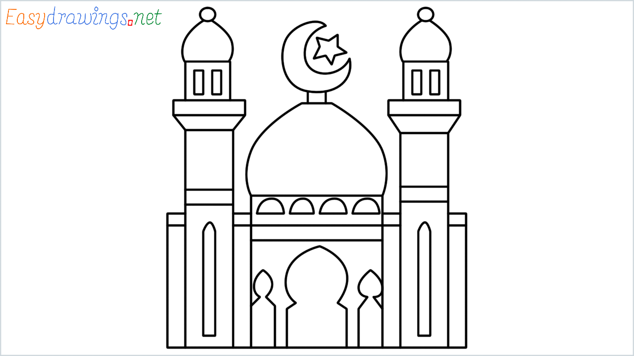 How to draw mosque step by step