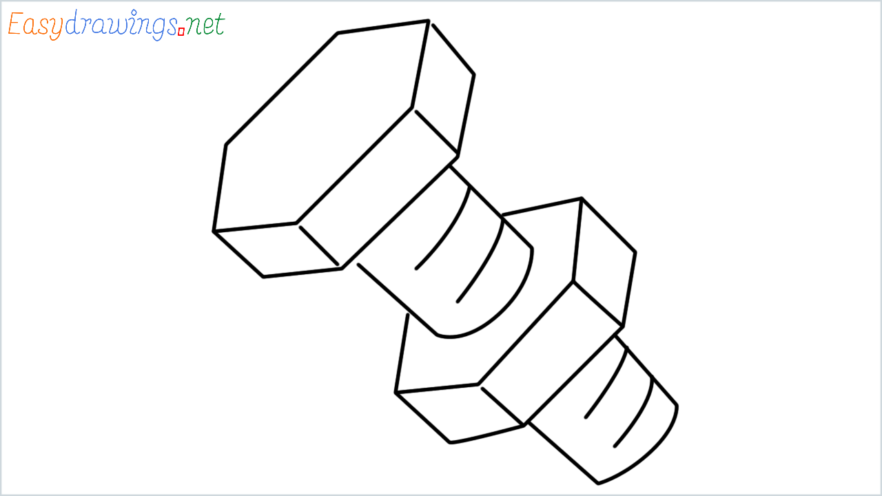 How to draw nut and bolt step by step