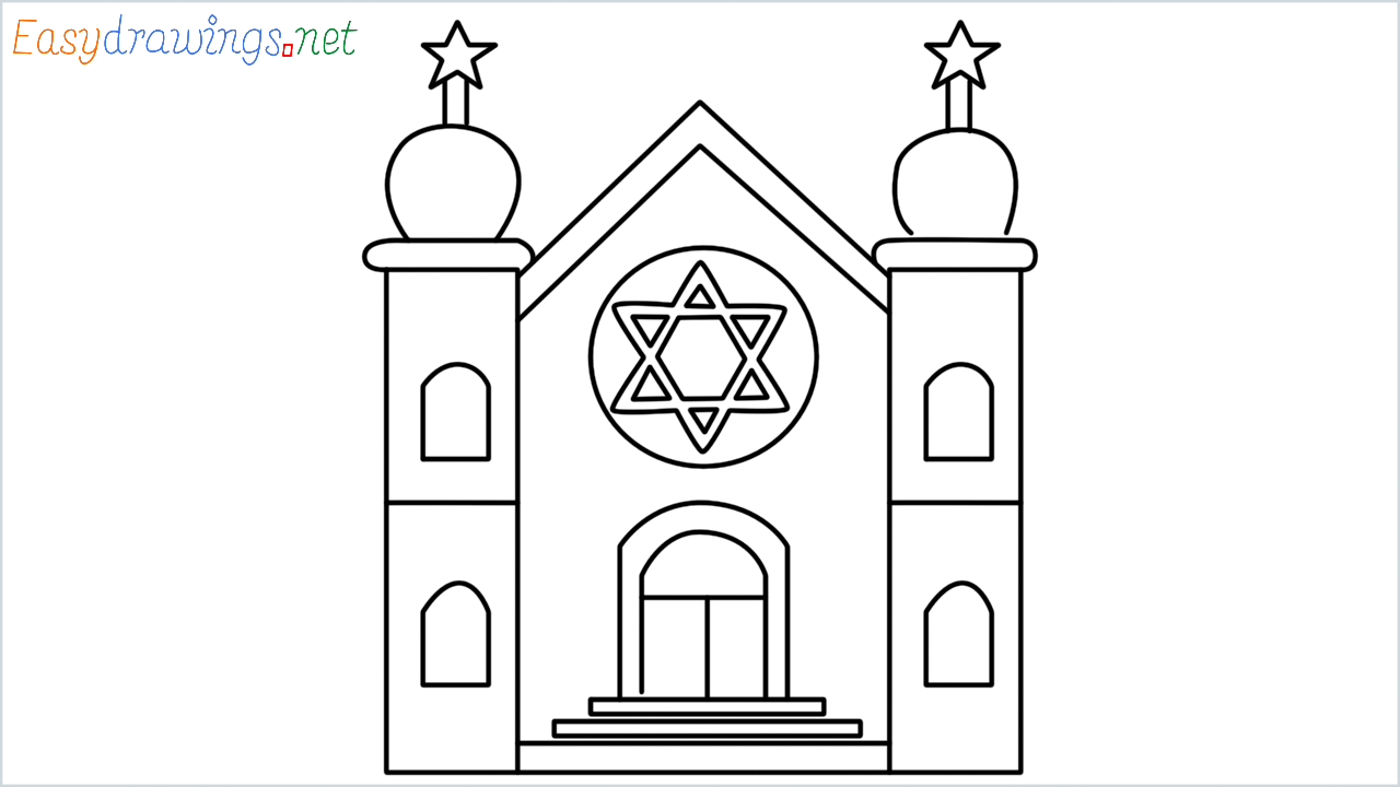 How to draw synagogue step by step