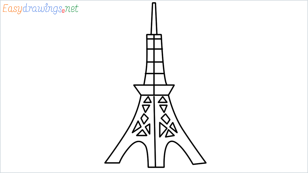 How to draw tokyo tower step by step