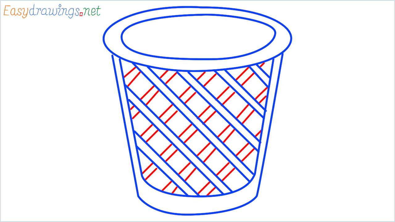 How to draw wastebasket step (6)