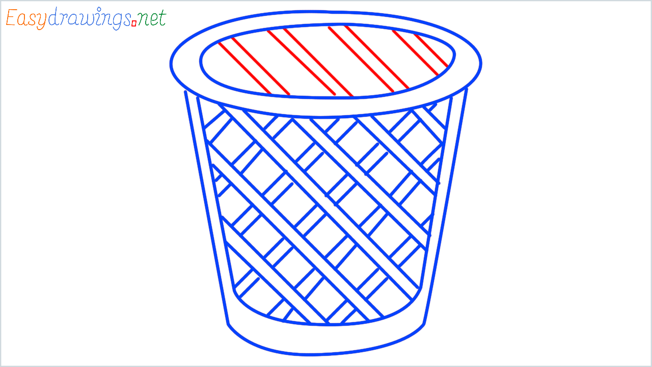 How to draw wastebasket step (7)