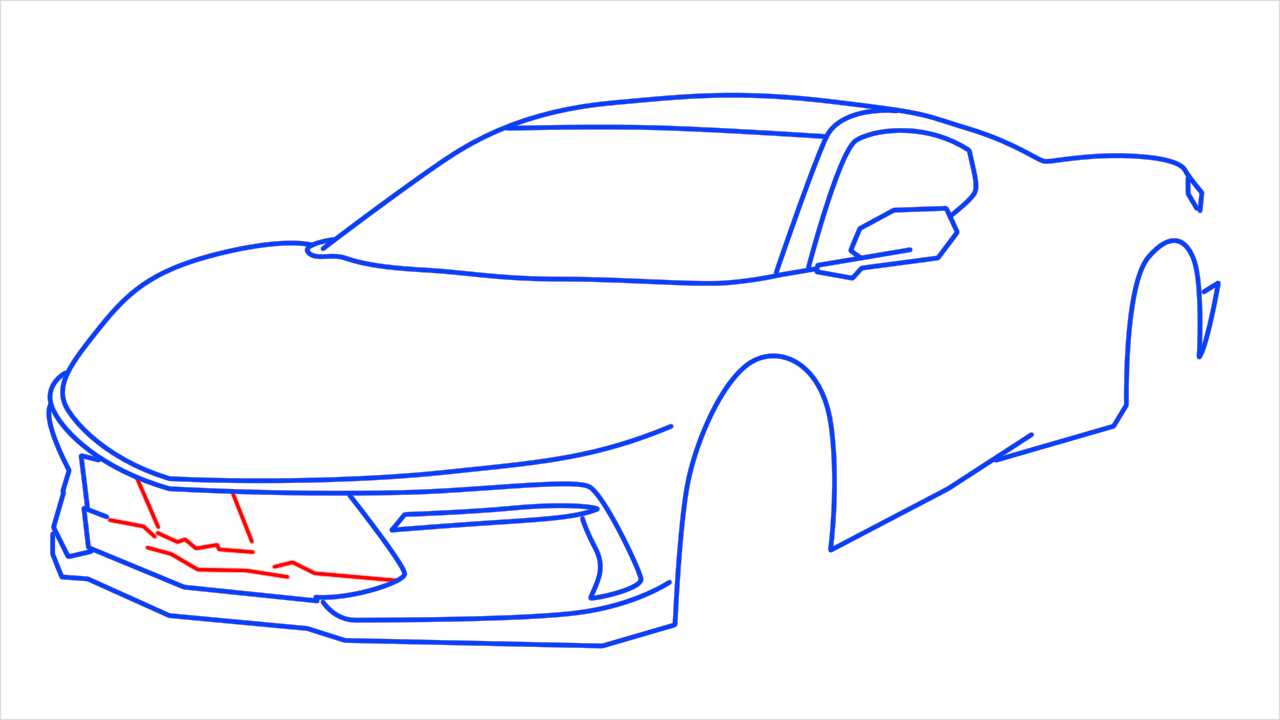 How to draw Chevrolet Corvette C8 step (10)