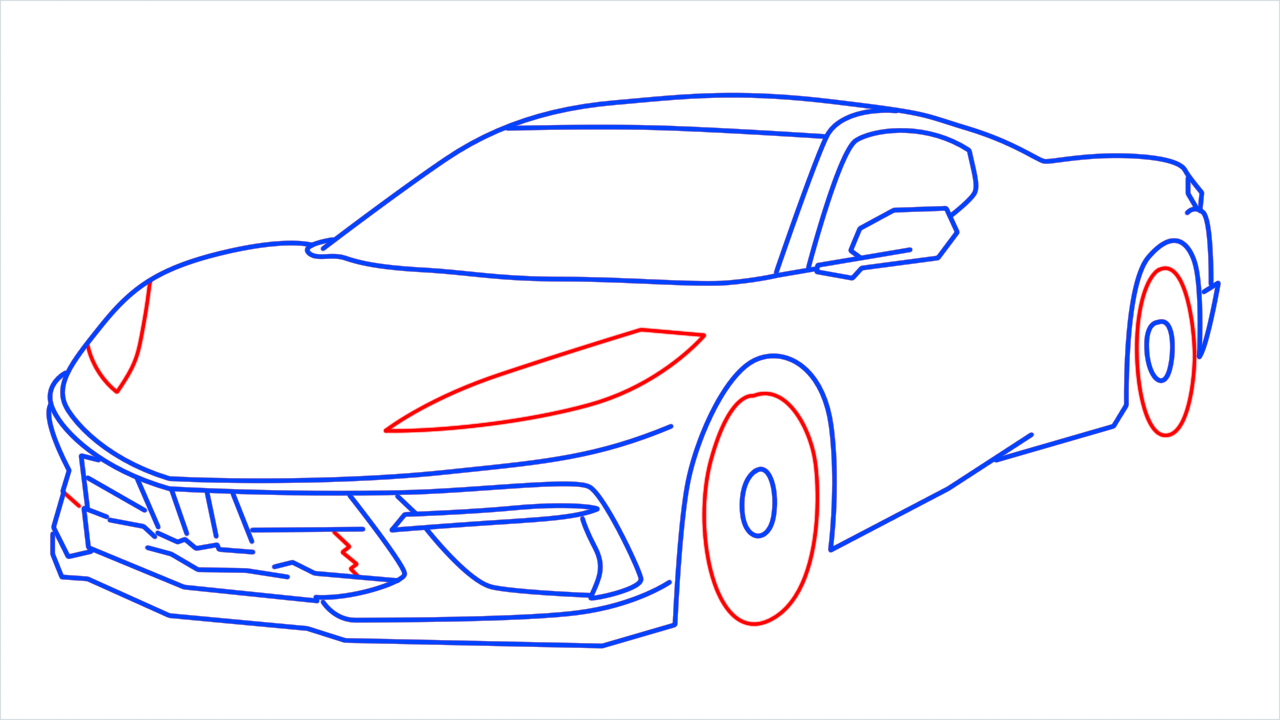 How to draw Chevrolet Corvette C8 step (12)