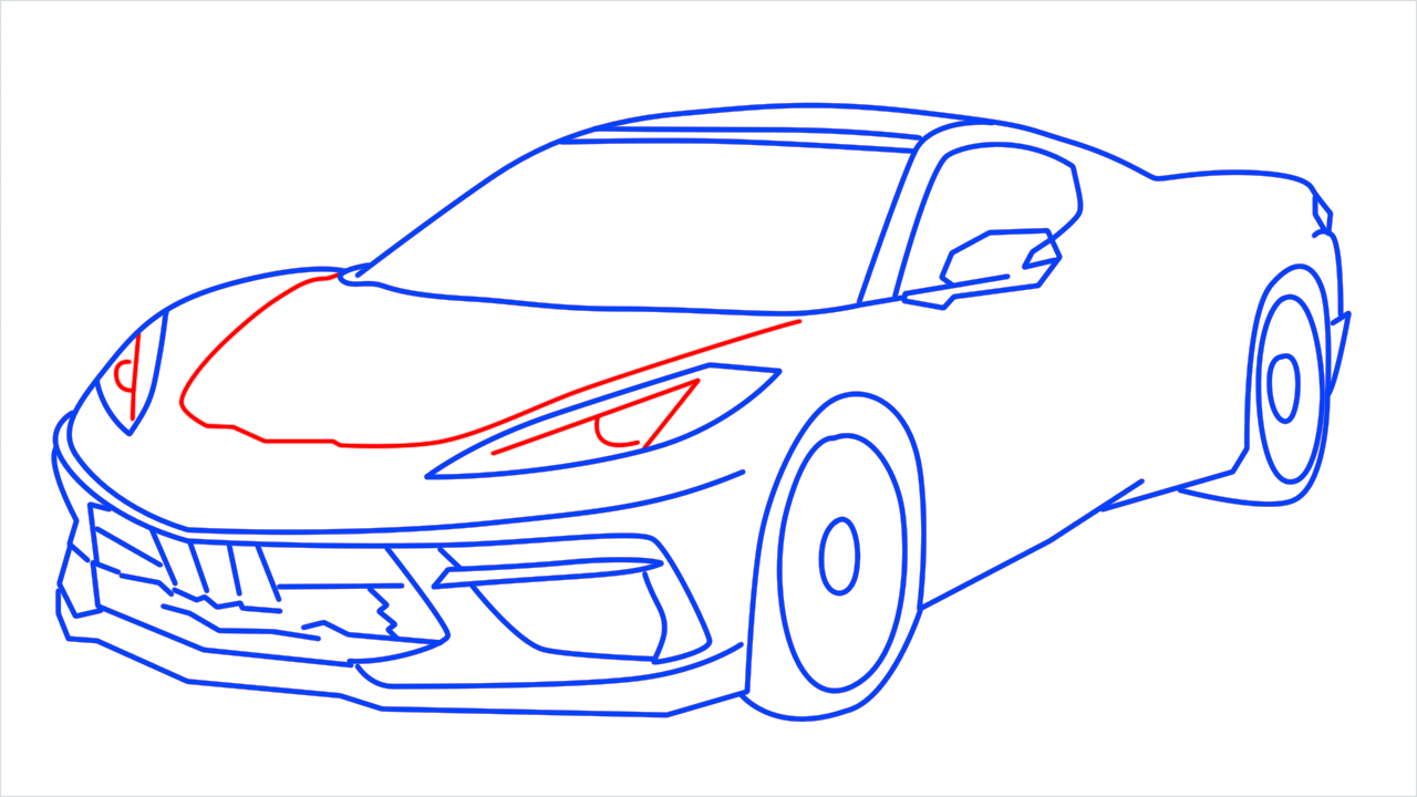 How to draw Chevrolet Corvette C8 step (14)