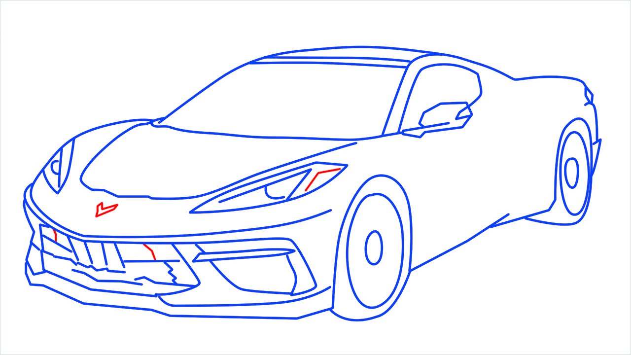 How to draw Chevrolet Corvette C8 step (15)