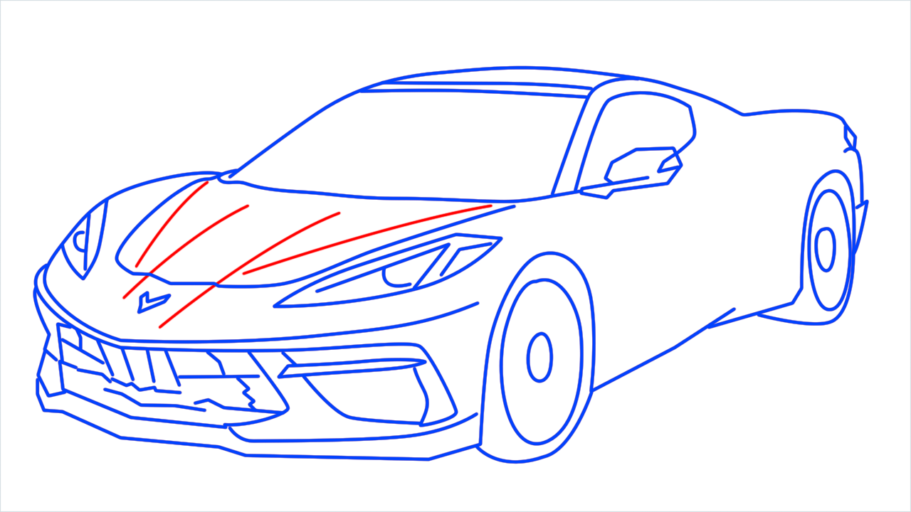 How to draw Chevrolet Corvette C8 step (16)