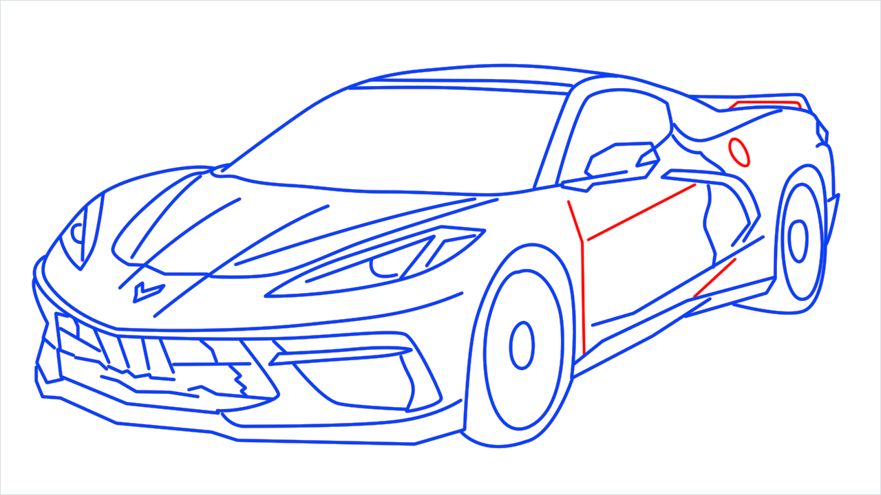 How to draw Chevrolet Corvette C8 step (19)