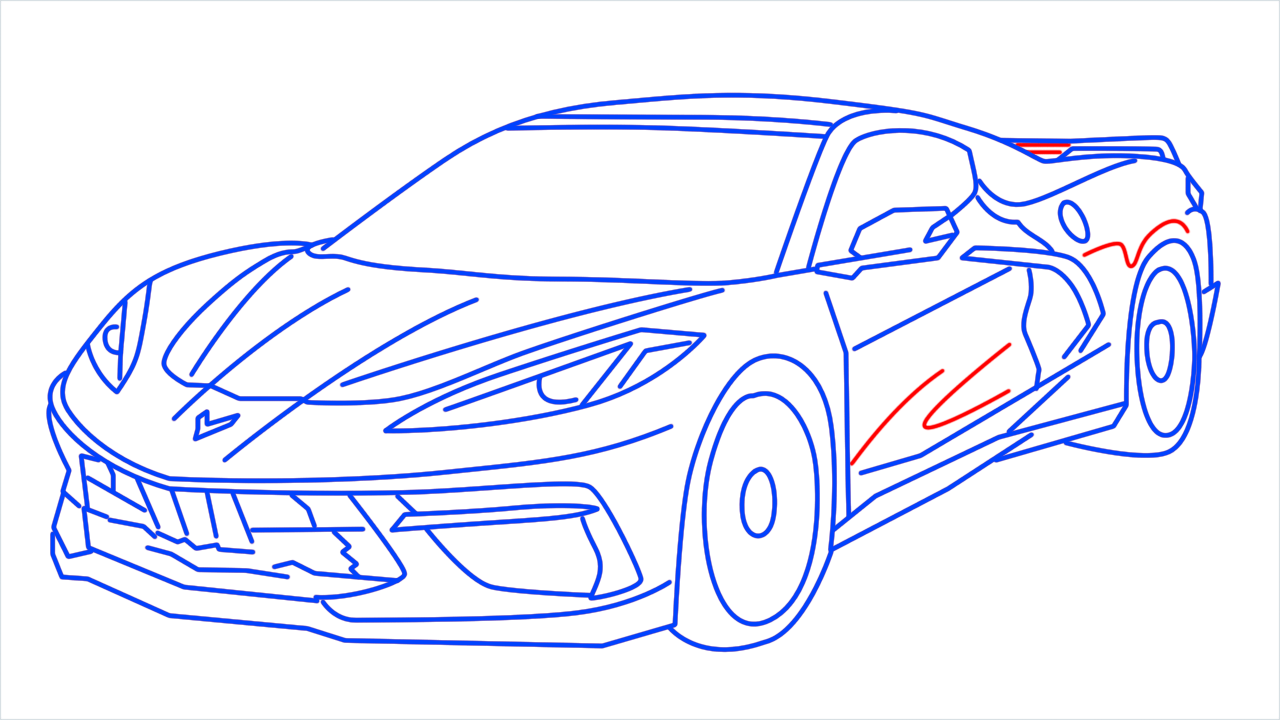 How to draw Chevrolet Corvette C8 step (20)