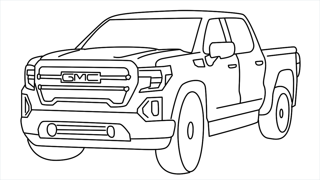 How to draw GMC sierra step by step for beginners