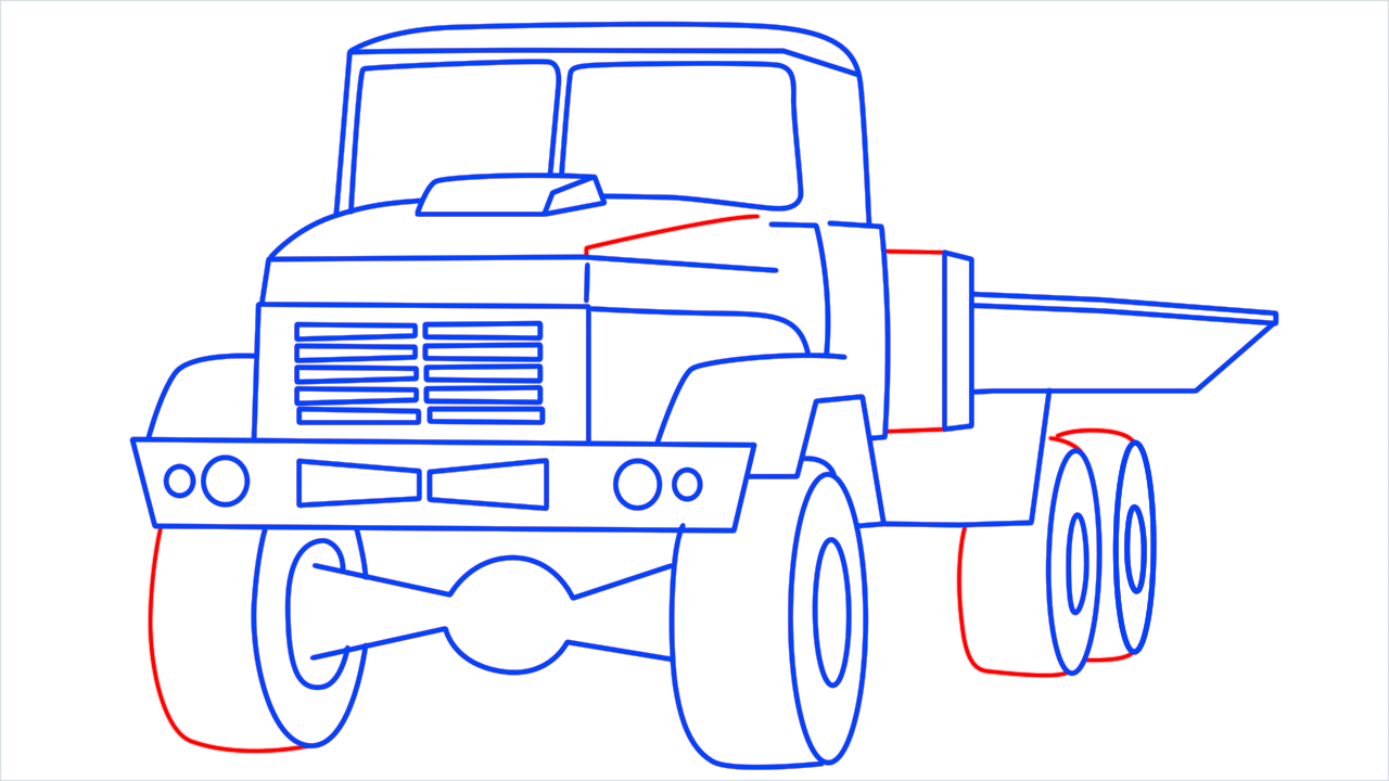 How to draw Kraz army truck step (12)